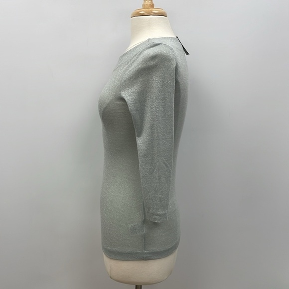 NWT Anthropologie Del Metallic Bow Keyhole 3/4 Sleeve Knit Blouse Teal XS - Picture 5 of 9